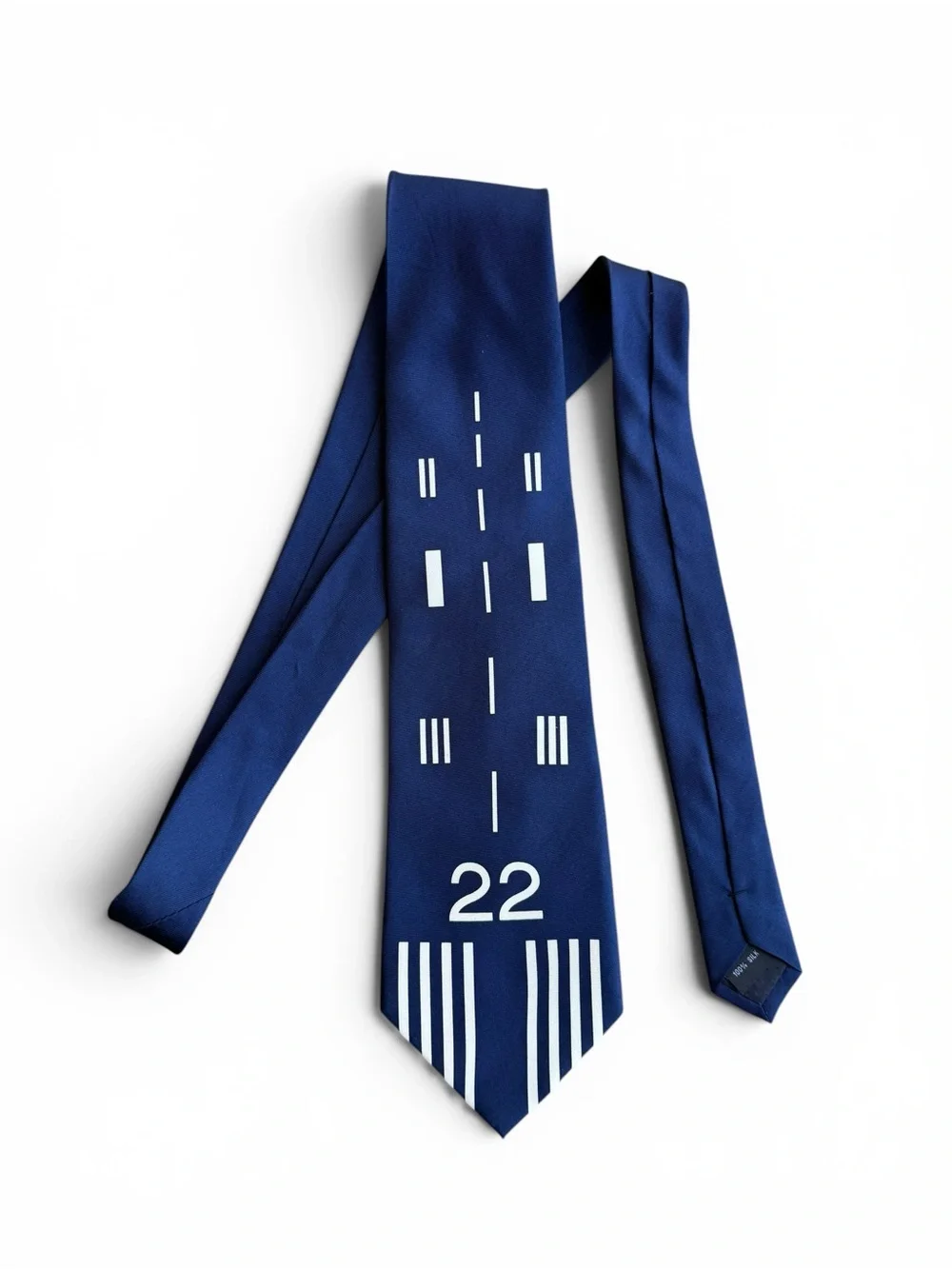 Vintage Aviation Runway Navy Blue Graphic Silk Tie